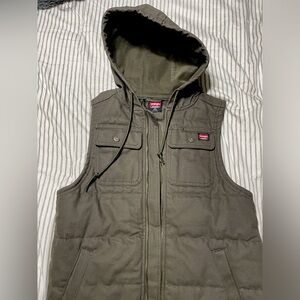 Olive Green Wrangler Duck Canvas Zip Up Vest Size S